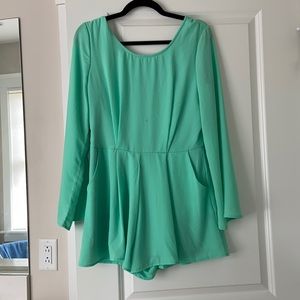 Mint romper with v back